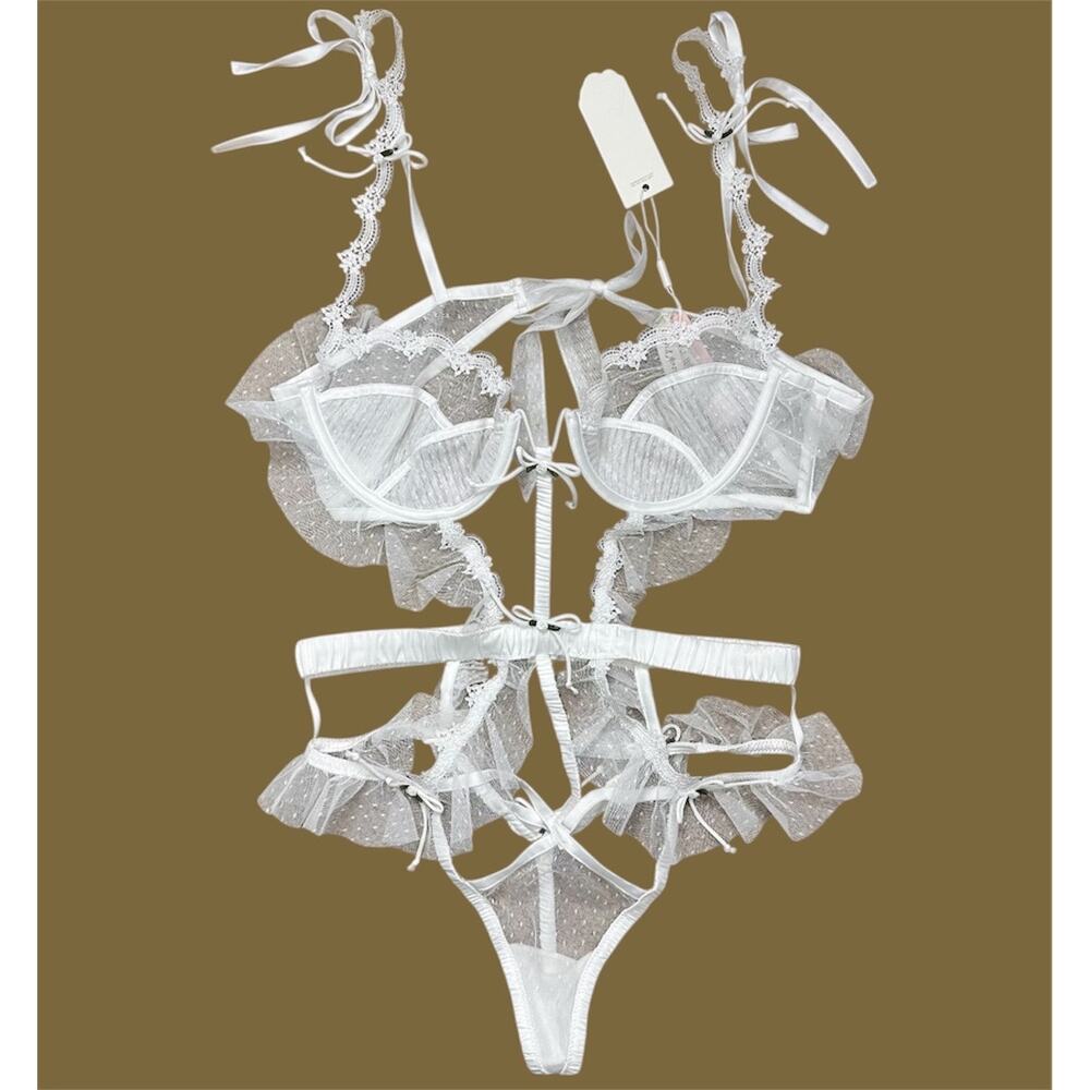 For Love & Lemons Eternal Rose Lace Ribbons Teddy Sz 8/10 Large Bridal White NWT - Picture 7 of 15
